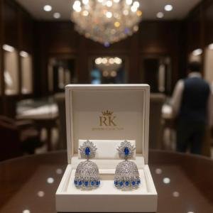RK  Luxury Silver & Crystal Jhumka Earrings
