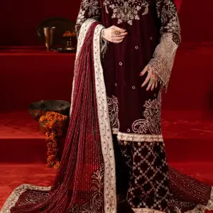 Velvet Party Wear Maxi – Deep Maroon