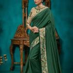 Silk Embroidered Saree – Emerald Green