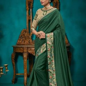 Silk Embroidered Saree – Emerald Green