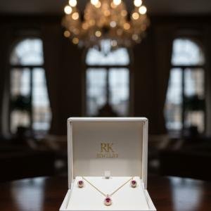 Neckless With Ear rings & Ring Red Stone